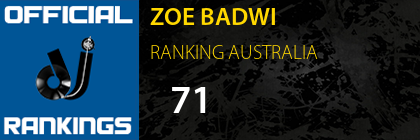 ZOE BADWI RANKING AUSTRALIA